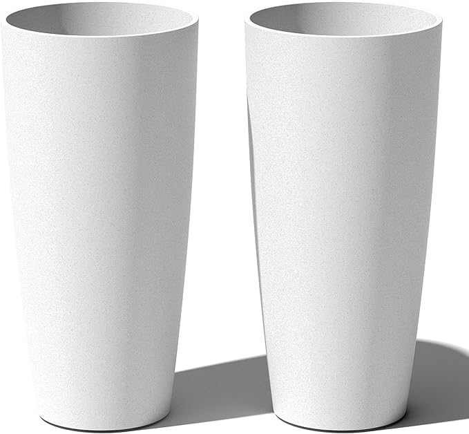 Veradek Mason Series Vega Planter - Round Tall Planter for Indoor or Outdoor Porch/Patio | Made from Plastic-Stone Composite with Drainage Holes | Modern Décor for, Flowers, Interior Plants
