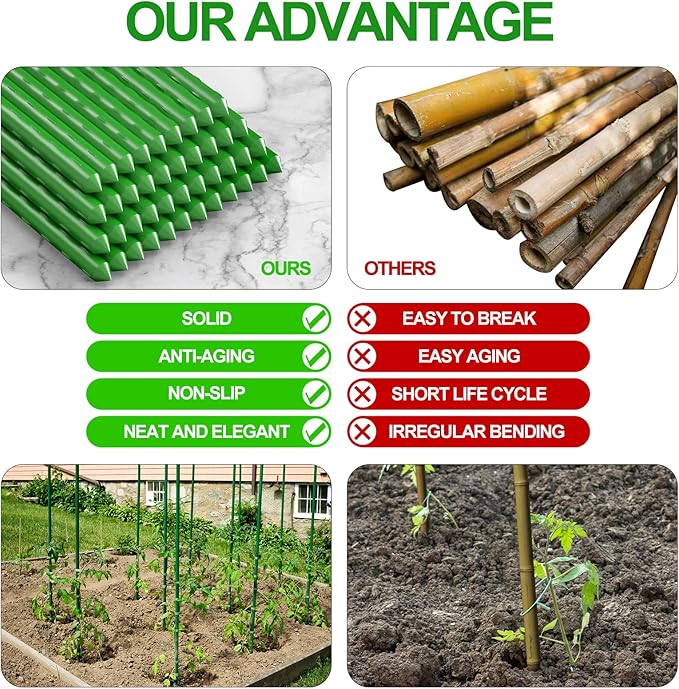 WAENLIR Garden Stakes 57 inch 4.8ft Sturdy Tomato Stakes, Plant Stakes for Outdoor Plants, Metal Plant Support Sticks for Gardening, Pack of 50