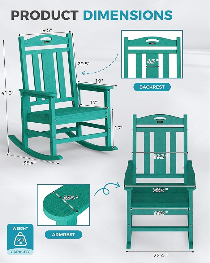 Ciokea Oversized Outdoor Rocking Chairs Set of 4, 380lbs Heavy-Duty Large Patio Rocker, High Back Cozy Porch Chairs, Weather Resistant Patio Rocking Chairs for Outside, Fire Pit, Deck, Aruba Blue