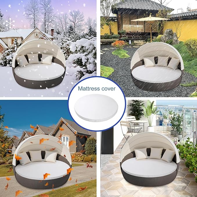 MICTONY Outdoor Daybed Cushion Cover, 66" Replacement Daybed Cover with Elastic Band, Sun Bed Cushion Cover, Outdoor Round Bed Cushion, Cover ONLY (Daybed NOT Included) (White)