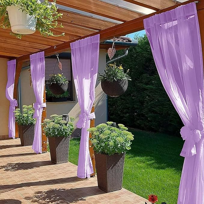 SpaceDresser Waterproof Outdoor Sheer Curtains for Patio - 2 Panels Rod Pocket Indoor Voile Sheer Curtain for Living Room,52W x 84L inch, Lavender