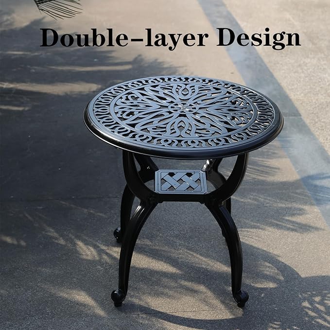 Cast Aluminum Outdoor Side Table, All Weather Round Small Coffee Table for Patio,Park,Lawn,Yard (18.5" Black)