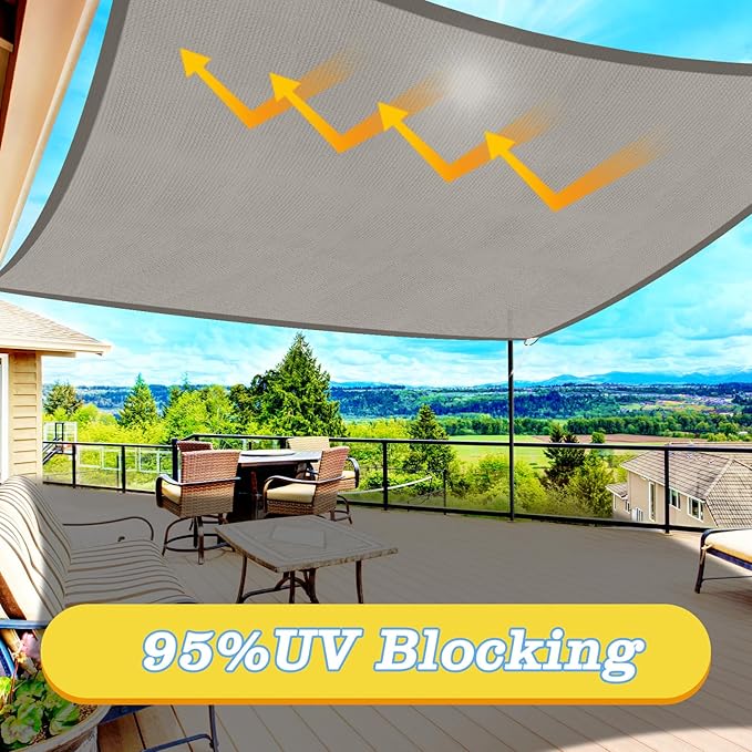 HappyTrends Sun Shade Sail,10'x 13' Heavy Duty UV Protection Beach Shade Canopy Wind sail,Tear and Rust Resistant Patio sail Shade for Yard Deck Lawn Garden Rectangle Sunshade(Grey)