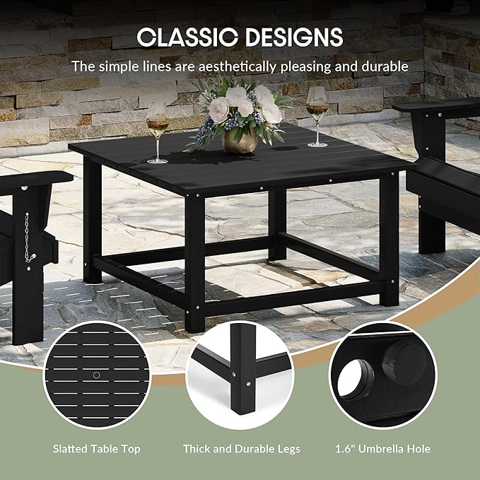 WestinTrends Malibu Low Outdoor HDPE Square Patio Coffee Table, Black
