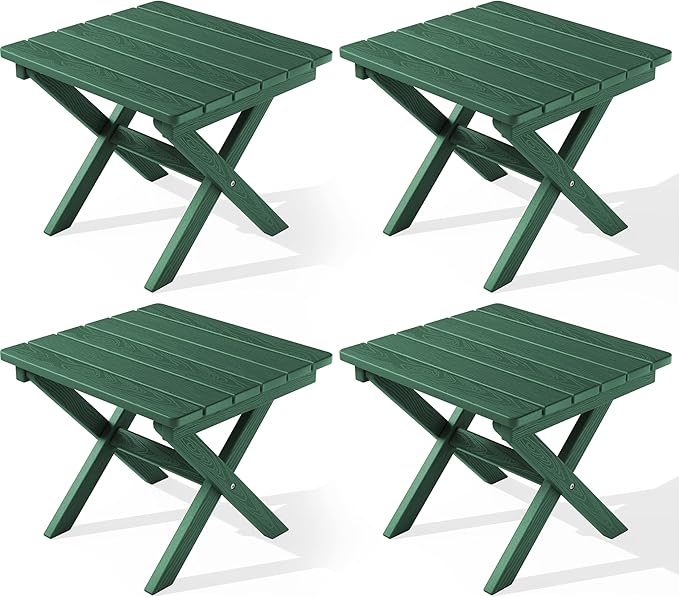 SERWALL Folding Outdoor Side Table Set of 4, Small Adirondack Side Table, Green