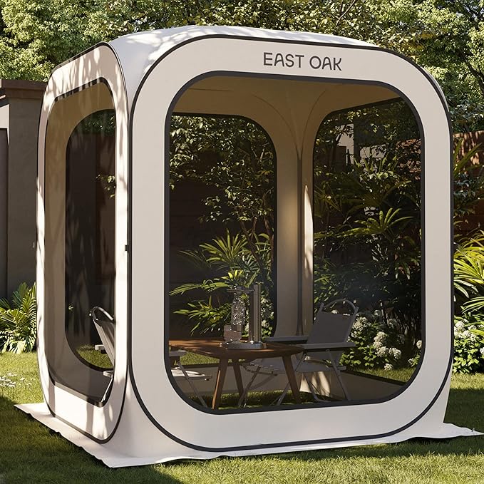 East Oak Screen House Tent Pop-Up, Portable Screen Room Canopy Instant Screen Tent 6 x 6 FT with Carry Bag for Patio, Backyard, Deck & Outdoor Activities, Beige