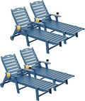 Carauci Lounge Chair Outdoor Set of 4, HDPE Chaise Lounge with Wheels, 5-Position Adjustable Backrest & 2 Cup Holders Patio Lounge Chair, All-Weather Pool Sun Lounger for Poolside, Backyard, Blue