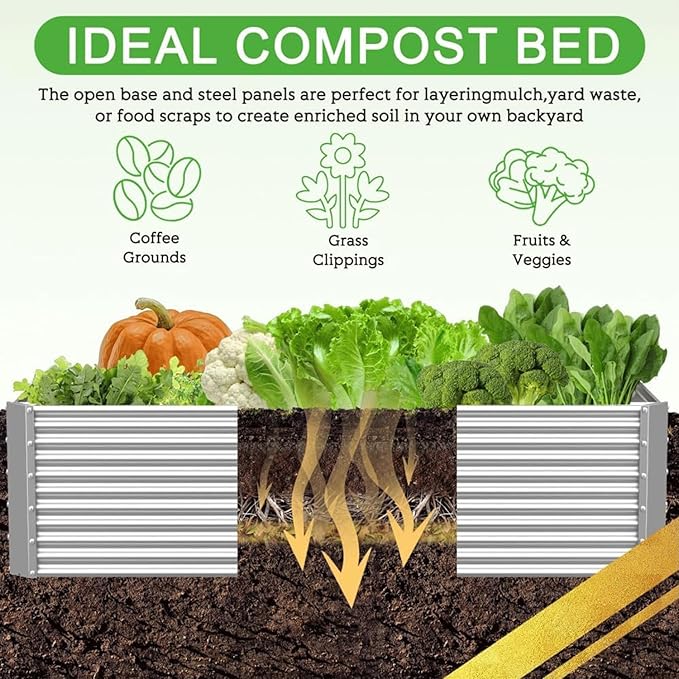 2 Pack Tall 8x4FT Corrugated Galvanized Steel Raised Garden Bed Outdoor, Metal Above Ground Garden Bed for Vegetables and Flowers, Rectangle Raised Beds for Gardening