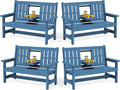 SERWALL Outdoor Bench with Cup Holder, 58" HDPE Garden Park Bench Suitable for 3 Person, All Weather Patio Benches with High Backrest and Wide Armrests for Garden, Park, Yard, Front Porch, Navy