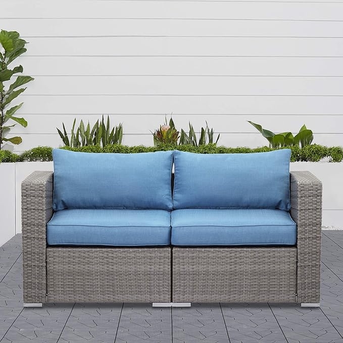 Wisteria Lane 2 Piece Patio Furniture Set of 2 Seats,Outdoor Wicker Patio Loveseat Sofa with Cushion, Outdoor Sectional Corner Sofa for Garden Backyard, Blue
