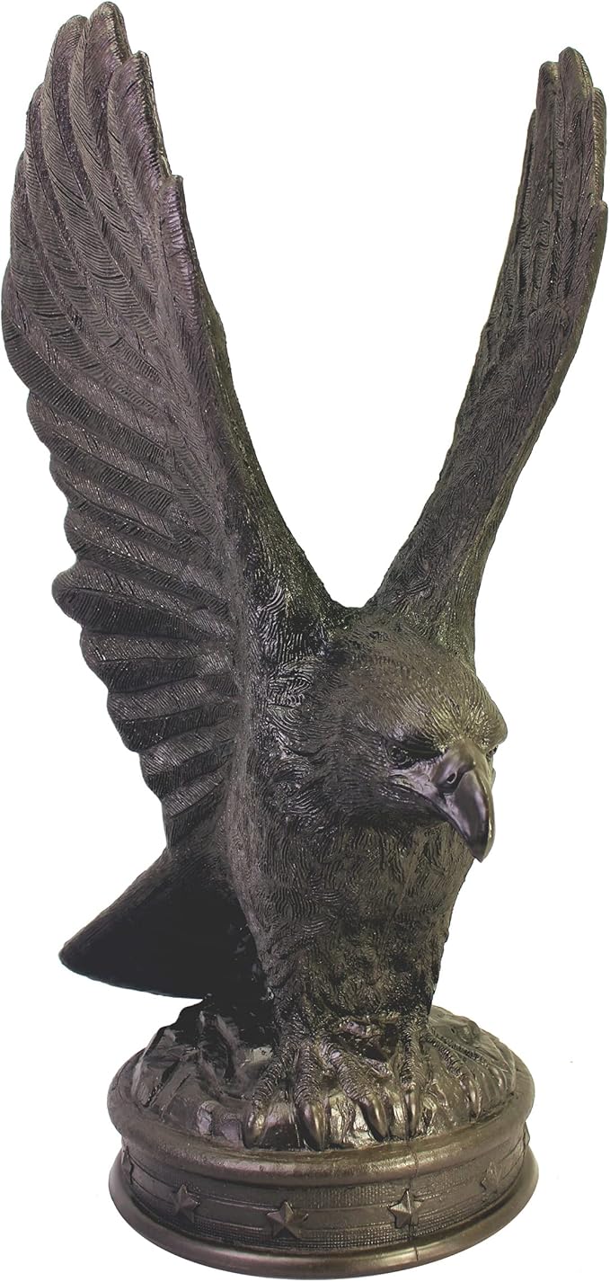 EMSCO Group Freedom Eagle Statue 32in Outdoor Garden Decor, Natural Bronze Finish, Weather-Resistant Resin