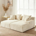 80" Double Chaise Lounge Chair Indoor, Oversized Boneless Couch Comfy Upholstered Sleeper Sofa Bed with 4 Pillows, Corduroy Cloud Loveseat Chair for Living Room No Assembly Required, White