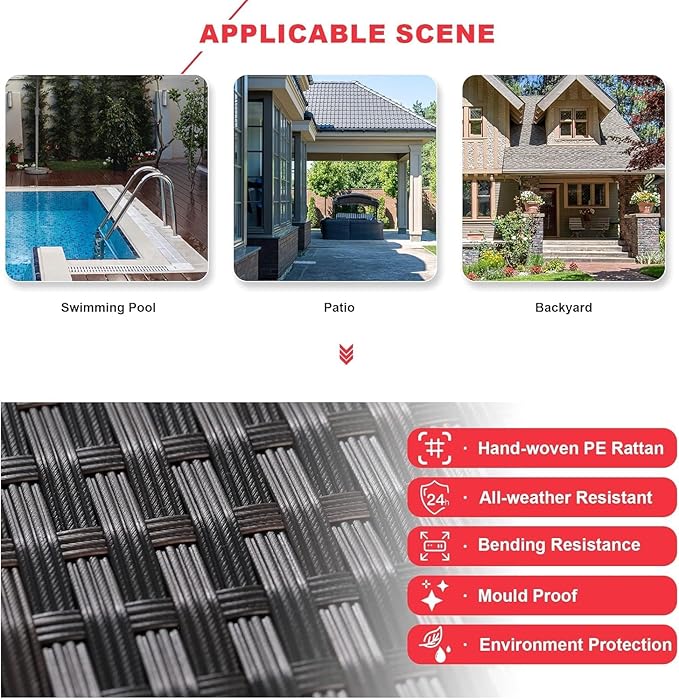 Kullavik 14 Pieces Outdoor Patio Furniture Set,Sectional Rattan Sofa Set Brown PE Rattan Wicker Patio Conversation Set with Tempered Glass Coffee Tables and Washable Cushions Covers,Red
