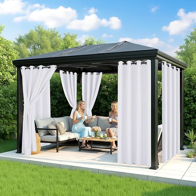 White Outdoor Curtains for Patio Waterproof - 6 Panels Privacy Weatherproof Outside Curtains with Grommets for Pergola, Gazebo, Porch, Cabana, Balcony, 54 x 84 Inch