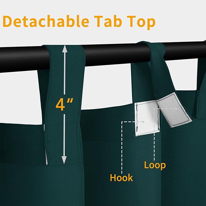 Easy-Going Outdoor Patio Curtains Detachable Tab Top Windproof Weatherproof Curtain for Cabana, Porch, Pergola and Gazebo, Tab Bottom Drape, 2 Panels, 54W x 96L inch, Teal