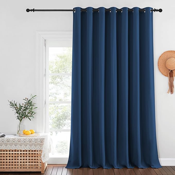 NICETOWN Privacy Room Divider Curtain Thermal Blackout Curtain for Patio Door, Living Room, Bedroom Partition and Shared Office Space, 1 Grommet Panel, Moroccan Blue, 100 inch x 108 inch Long