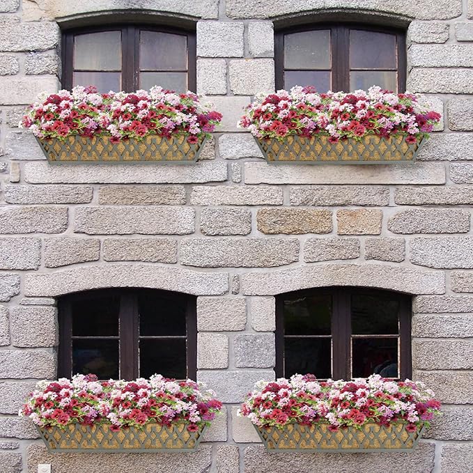 4 Pack 24 Inch Window Boxes Planters Railing Planter Box with Adjustable Brackets for Porch Fence Patio Balcony Hanging Flower Baskets with Coco Liners for Outdoor Garden Decor - Dark Grey
