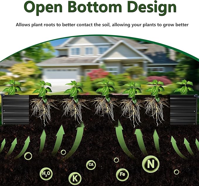 12×2×1FT(2PCS) Galvanized Raised Garden Bed Kit, Metal Planter Boxes,Large Outdoor Planters Garden for Planting Vegetables,Flowers,Herbs -Black