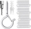 PlusRoc 40 Pack Ceiling Hooks for Hanging Plants Outdoor String Lights Heavy Duty, 2.2 Inch Eye Hook Screw in Cup Hooks Q-Hanger for Patio Lights, Wall Wood Fence Deck Mount(White)