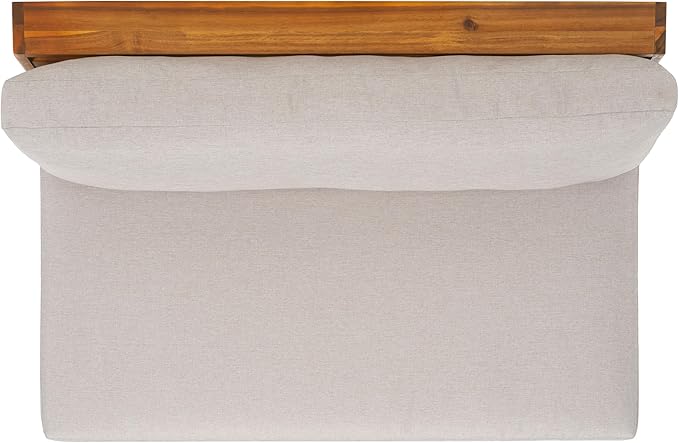 SAFAVIEH Outdoor Patio Furniture Collection Lynn Natural & Light Grey Solid Wood Sofa (PAT7329B)