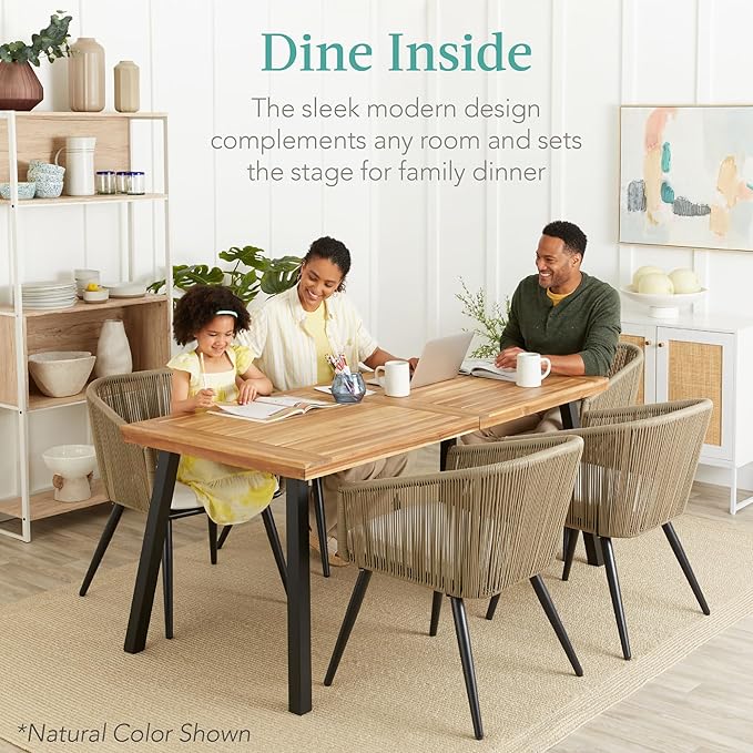 Best Choice Products 6-Person Indoor Outdoor Acacia Wood Dining Table, Picnic Table w/Powder-Coated Steel, 350 Pound Capacity Legs - Weathered Gray