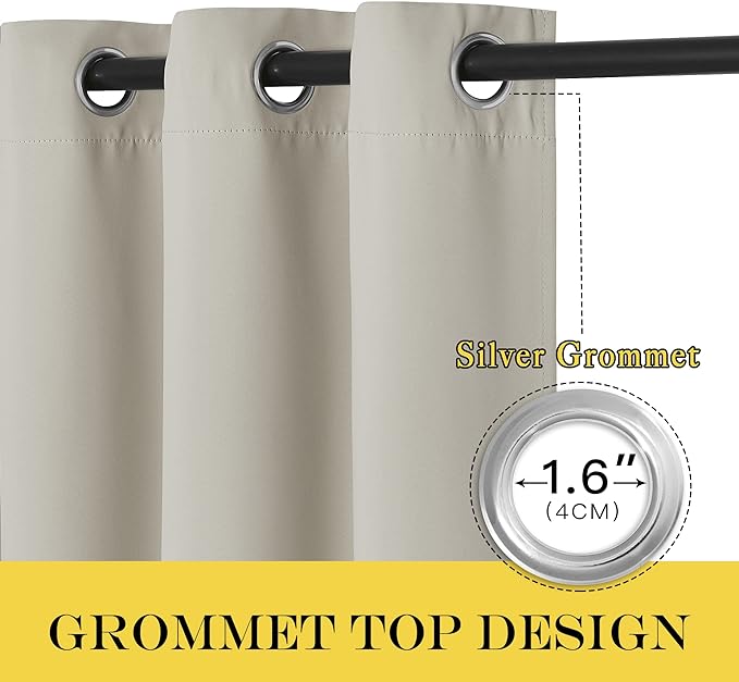 NICETOWN Blackout Natural Window Treatment for Living Room - Energy Saving Thermal Insulated Solid Grommet Sound Reducing Room Darkening Curtain for Bedroom (1 Panel, W52 x L108)