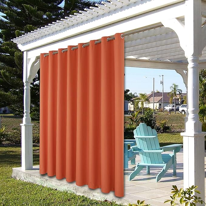 BONZER Outdoor Curtains for Patio Waterproof Thick Privacy Wide Grommet Light Filtering Outside Curtains for Porch Pergola Gazebo Deck, 1 Panel, 110W x 108L inch, Mecca Orange