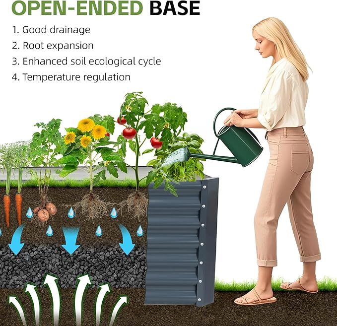 4x2x2ft Raised Garden Bed - Galvanized Deep Root Planter Boxes Outdoor with Wing Nuts and Safety Edges for Gardening Vegetables, Flowers, Herbs, Succulents - Gray