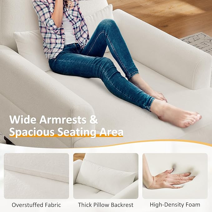 Chaise Lounge Chair Indoor Set of 2, Oversized Accent Chair for Living Room with Adjustable Backrest, Upholstered Mid-Century Reading Armchair for Adults, Comfy Modern Single Sofa Chair for Bedroom