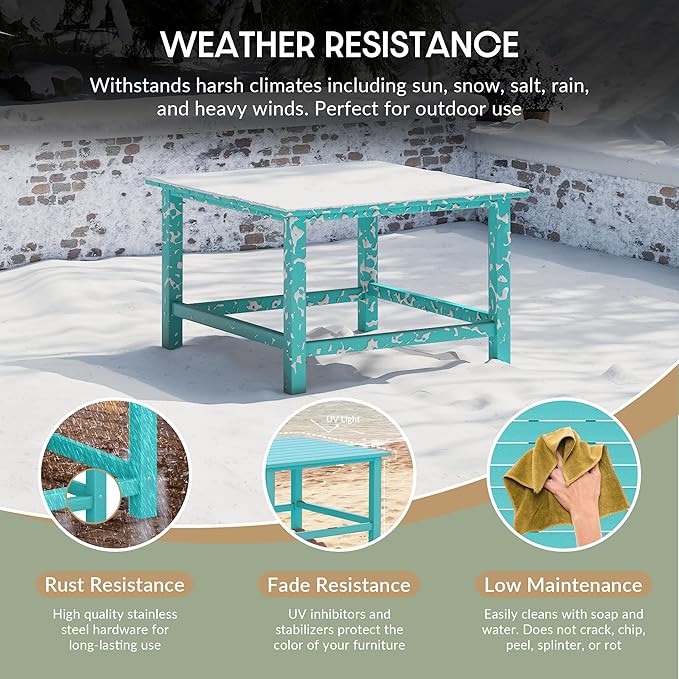 WestinTrends Malibu Low Outdoor HDPE Square Patio Coffee Table, Turquoise