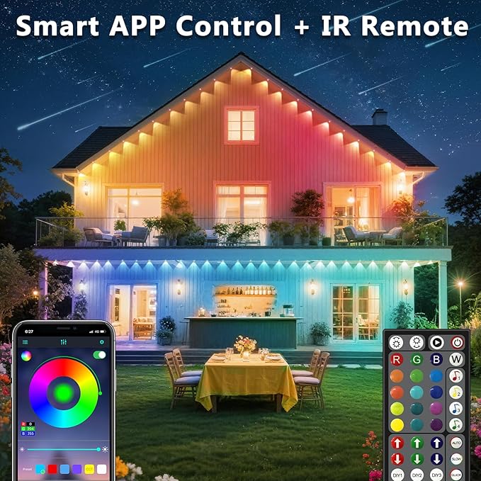 200FT Permanent Outdoor RGB Lights, IP67 Waterproof Smart Eave Lighting, with App/Remote Control Eaves Light, DIY LED Scenes Modes for House Roof Decor,Christmas,Party