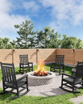 HDPE Rocking Chair Outdoor Set of 4 - Poly High Back Porch Rocker Chairs for Adults - All Weather Resistant Furniture for Patio Front Porch - Black