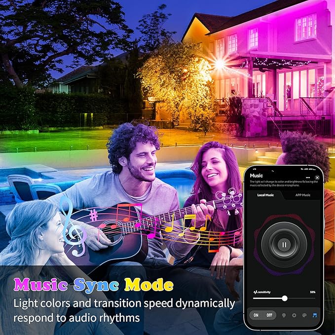 KSIPZE Outdoor led Strip Lights Waterproof IP68, RGB Outdoor led Lights with Button & Bluetooth App Control, Music Sync, Timer, Exterior Led Rope Lights for Decor Balcony, Roof, Garden, Pool
