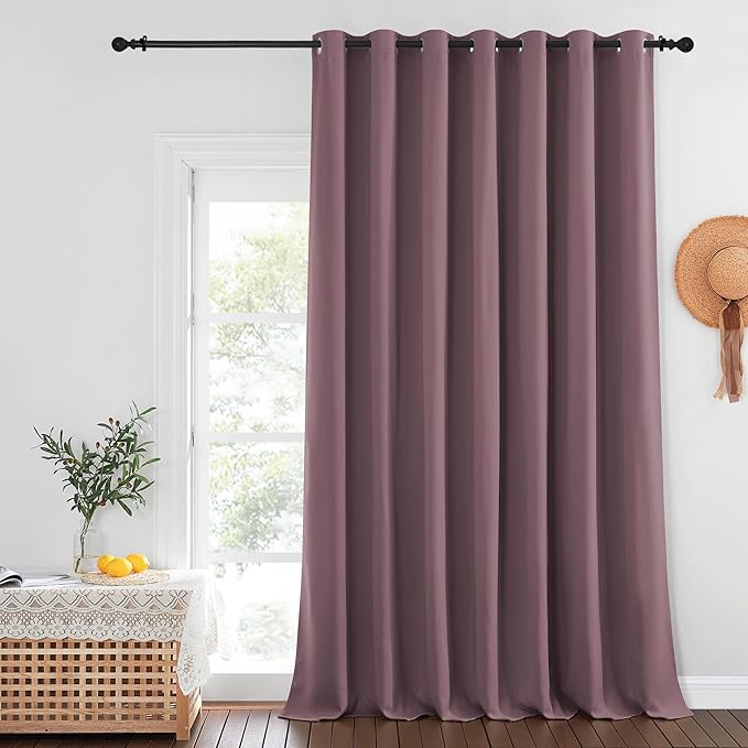 NICETOWN Blackout Curtains for Sliding Glass Door Room Divider Noise Reduce Curtain Panel Portable Window Screen Sliding Partition, W100 x L102 inches, 1 Panel, Dry Rose