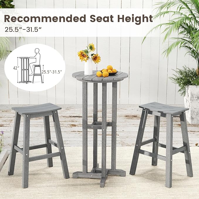 Tangkula 21.5" Round Bar Table, Patio HDPE Bar Height Dining Table w/Slatted Tabletop, Outdoor All-Weather High-Top Bistro Table for Poolside, Backyard, Balcony (Grey)