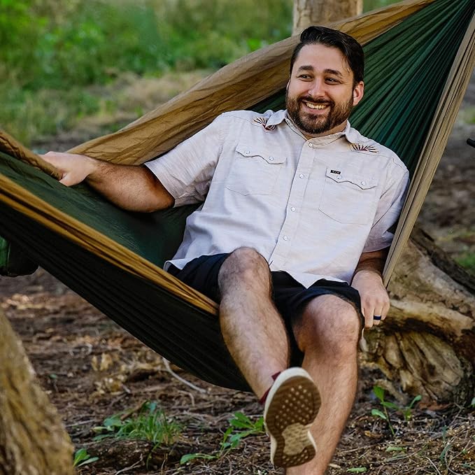 GRAND TRUNK TrunkTech Double Hammock | Ultra-Strong & Lightweight | 11 ft Hammock with Ripstop Nylon | 500 lb Capacity | Fast-Drying & Weather-Resistant | Navy/Light Blue