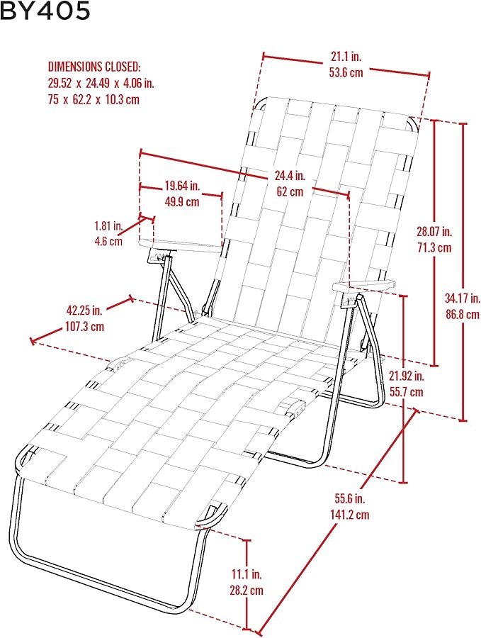 Camp & GO 4-Position Folding Web Lawn Chair Outdoor Lounger, Blue/White undefined/White