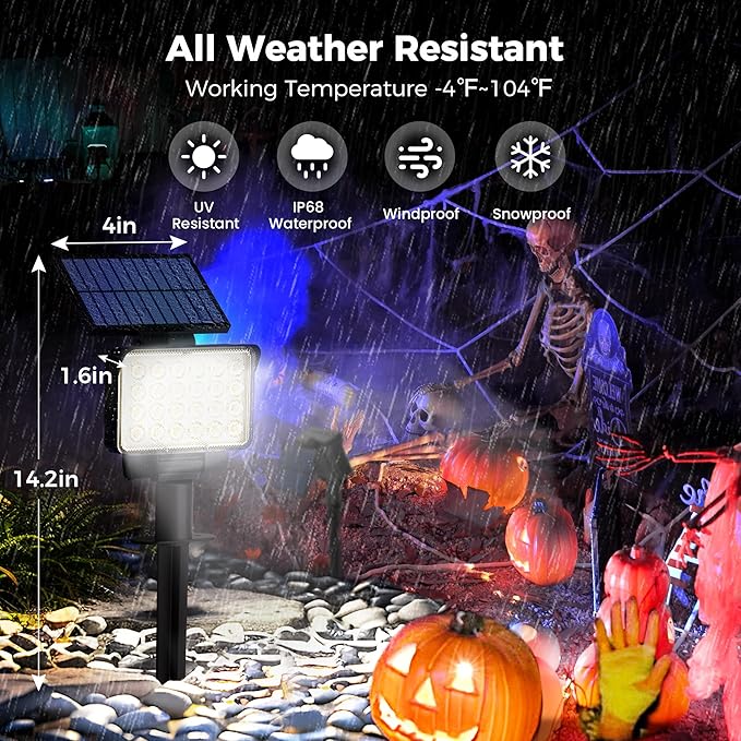 Solar Spot Lights Outdoor Waterproof for Flag, Tree, House, Garden, Yard, 3 Brightness Modes Solar Powered Landscape Spotlights 2 Pack Cool White