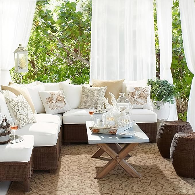 RYB HOME 2 Panels Porch Curtains Outdoor - Linen Look White Sheer Drapes Waterproof, Sun Light Glare Filter Panels for Outside Wedding Lanai Patio Balcony Terrace, W 54 x L 120 inch