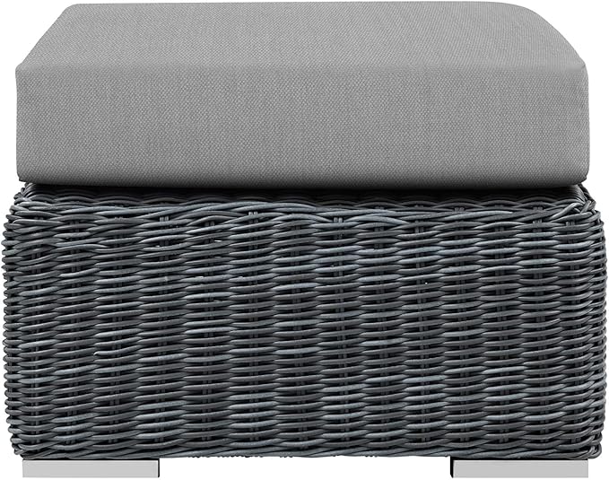 Modway Summon Wicker Rattan Outdoor Patio Sunbrella Square Ottoman in Canvas Gray