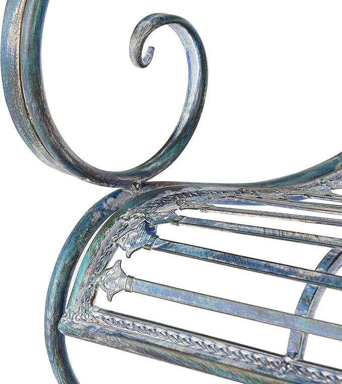 Safavieh PAT5017C Outdoor Collection Abner Antique Blue Wrought Iron 46-inch Garden Bench