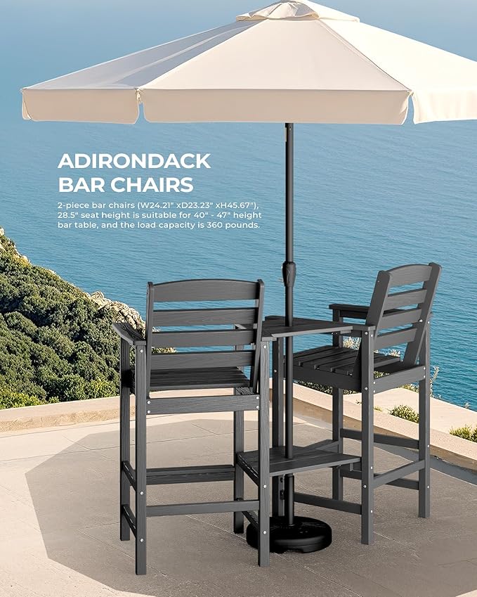 SERWALL Tall Adirondack Chairs Set of 2 with Connecting Table, Grey