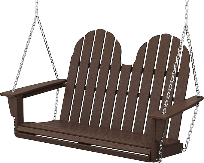 POLYWOOD Vineyard 2-Person Porch Swing, Mahogany - Heavy Duty HDPE Outdoor Hanging Swing for Patio, Garden & Front Porch - Classic Wood-Look Design