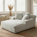 66" Chaise Lounge Chair Indoor, Oversized Boneless Couch Comfy Upholstered Sleeper Sofa Bed with 3 Pillows, Corduroy Cloud Reading Chair for Living Room No Assembly Required, Light Grey