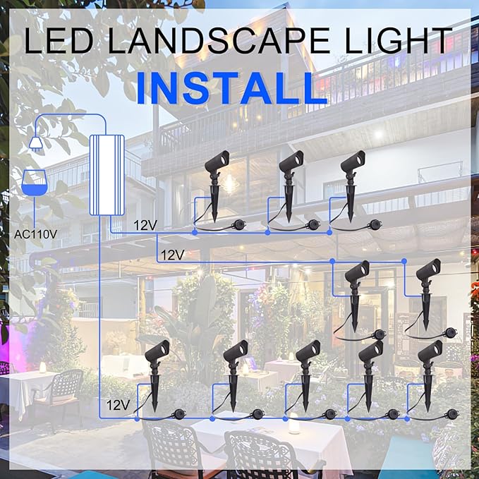 LED Landscape Lights with Connectors, 12V Low Voltage, Warm White 3000k, 4W, 175LM, Outdoor Waterproof Garden Pathway Lights Wall Tree Flag Spotlights with Spike Stand, 6 Pack