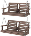 KINGYES Outdoor Hanging Porch Swing Set of 2, Waterproof Swing with Cup Holders for Courtyard & Garden, 660LBS Weight Capacity, Brown
