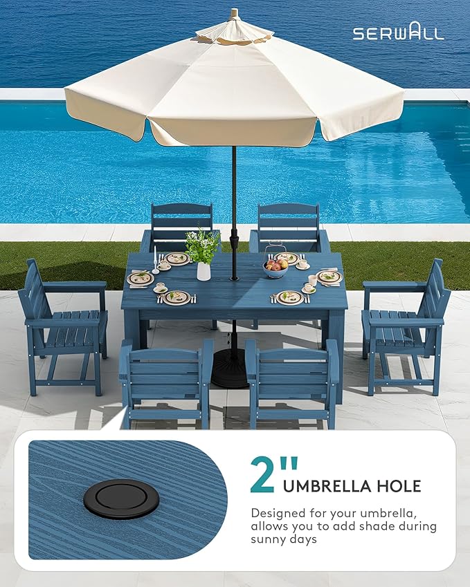 SERWALL Outdoor Dining Sets for 10, HDPE Dining Sets for 10 Person with 2 Rectangular Tables and 8 Armless Chairs and 2 Armchairs, Patio Dining Sets for Garden, Backyard, Poolside, Blue