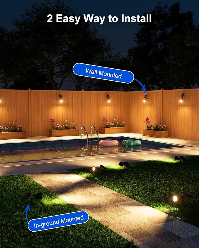 2 Pack Solar Spotlights Outdoor Waterproof for Christmas Hanging, Tree, Wreaths, Snowman, Elk, Adjustable Panel Solar Power Landscape Uplights for Outside Garden, Backyard, Patio, Sidewalk,Warm White