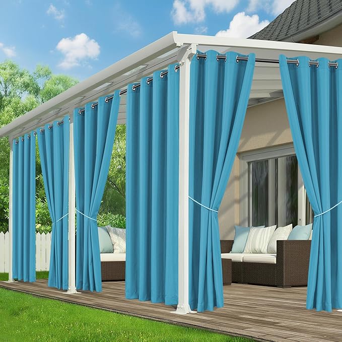 Outdoor Curtains for Patio Waterproof - 6 Panels Privacy Weatherproof Outside Curtains with Grommets for Pergola, Gazebo, Porch, Cabana, Balcony, 54 x 84 Inch, Teal