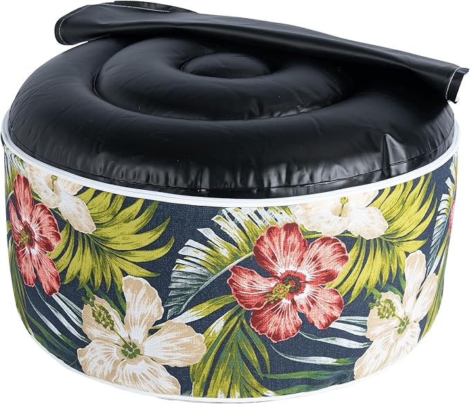 Magpie Fabrics Indoor/Outdoor Inflatable Stool Ottoman Pouf, Water Repellent Round Footrest Footstool with Foot Pump D20 xH9, Portable for Patio Garden Camping, Midnight Floral